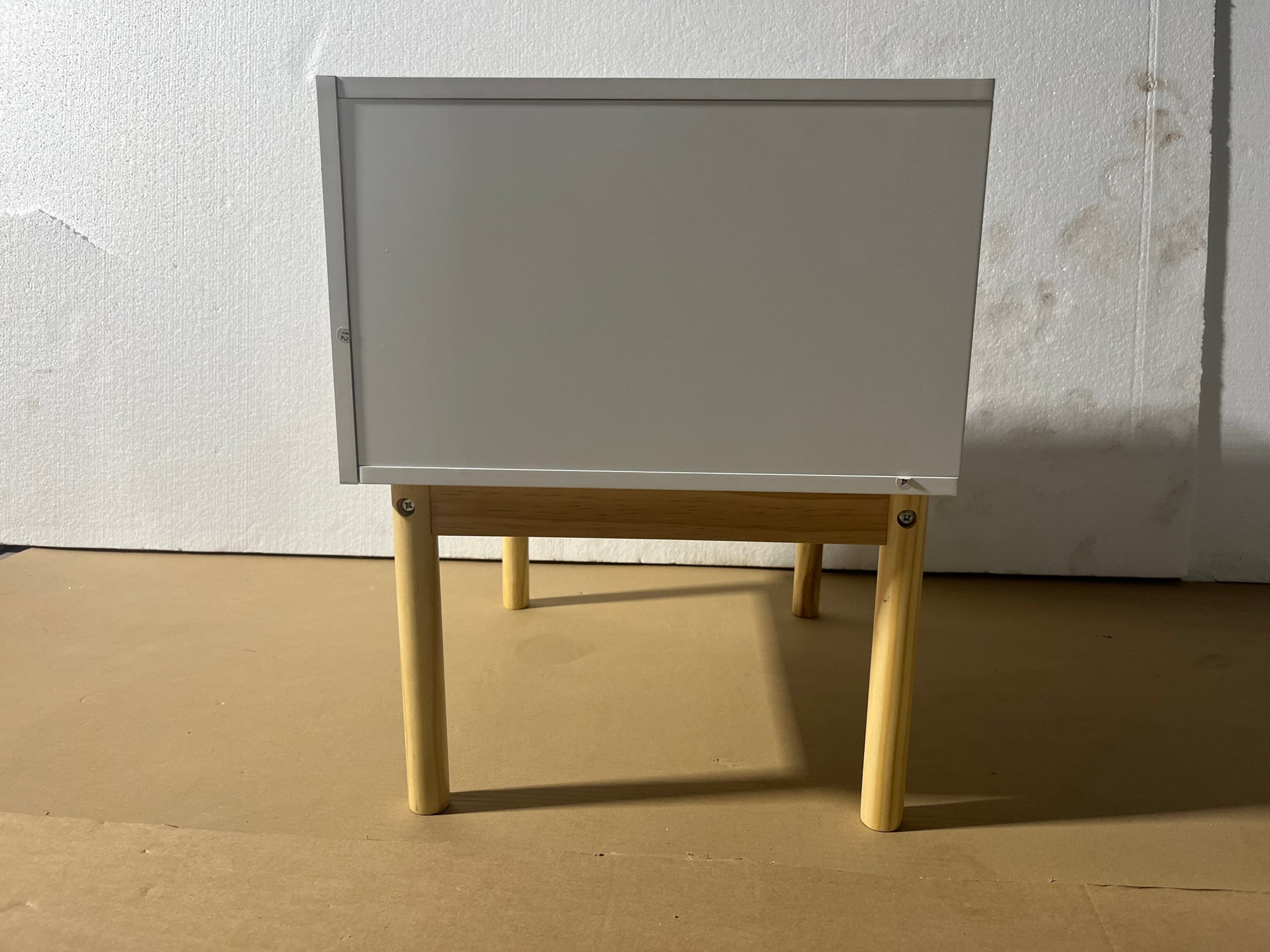 Modern White Nightstand with Drawer and Wood Legs, Minimalist Bedside Table with Handle for Bedroom, Living Room, Apartment - Grand Goldman Shop