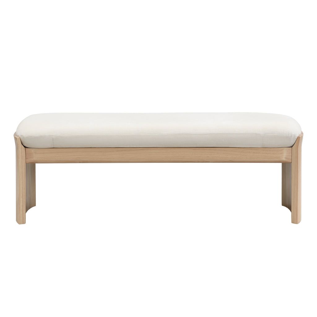 51.5 Inch Beige Rubber Wood Footstool for Bedroom and Living Room – Natural Finish with Soft Fabric Cushion - Grand Goldman Shop