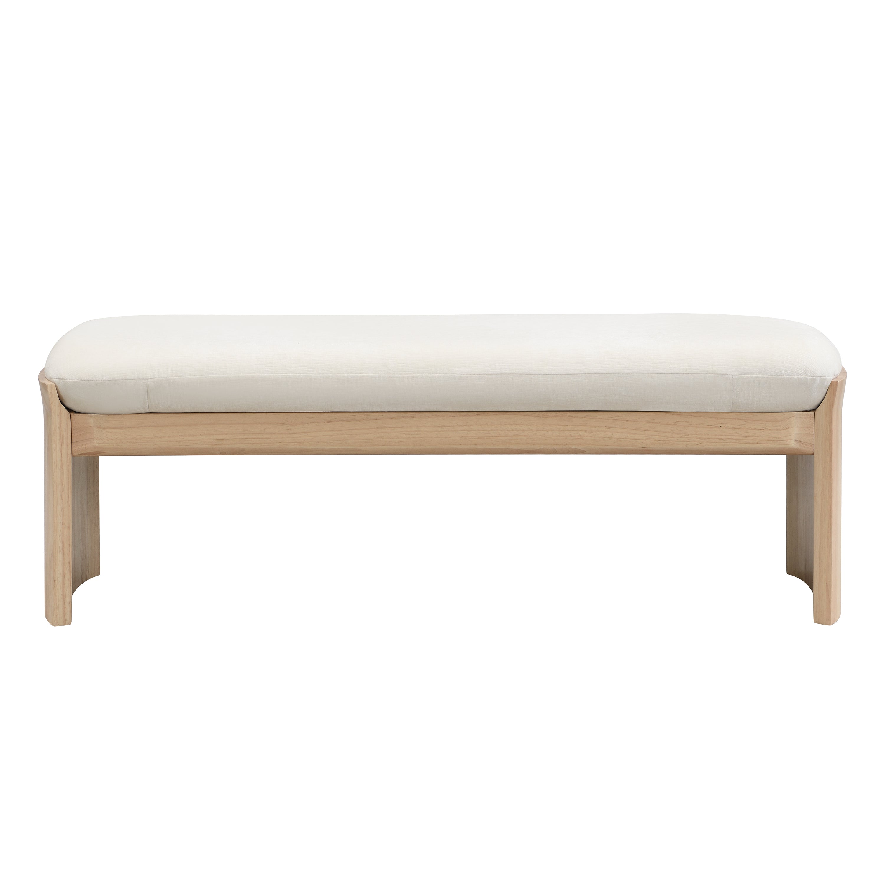 51.5 Inch Beige Rubber Wood Footstool for Bedroom and Living Room – Natural Finish with Soft Fabric Cushion - Grand Goldman Shop
