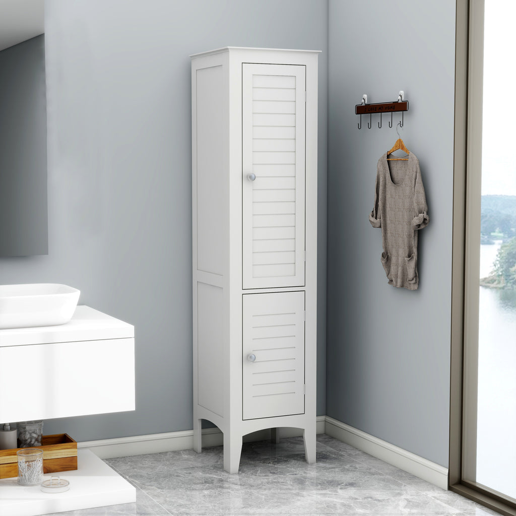 Tall Narrow Tower Freestanding Cabinet with 2 Shutter Doors 5 Tier Shelves for Bathroom, Kitchen ,Living Room ,Storage Cabinet,White - Grand Goldman Shop