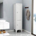 Tall Narrow Tower Freestanding Cabinet with 2 Shutter Doors 5 Tier Shelves for Bathroom, Kitchen ,Living Room ,Storage Cabinet,White - Grand Goldman Shop