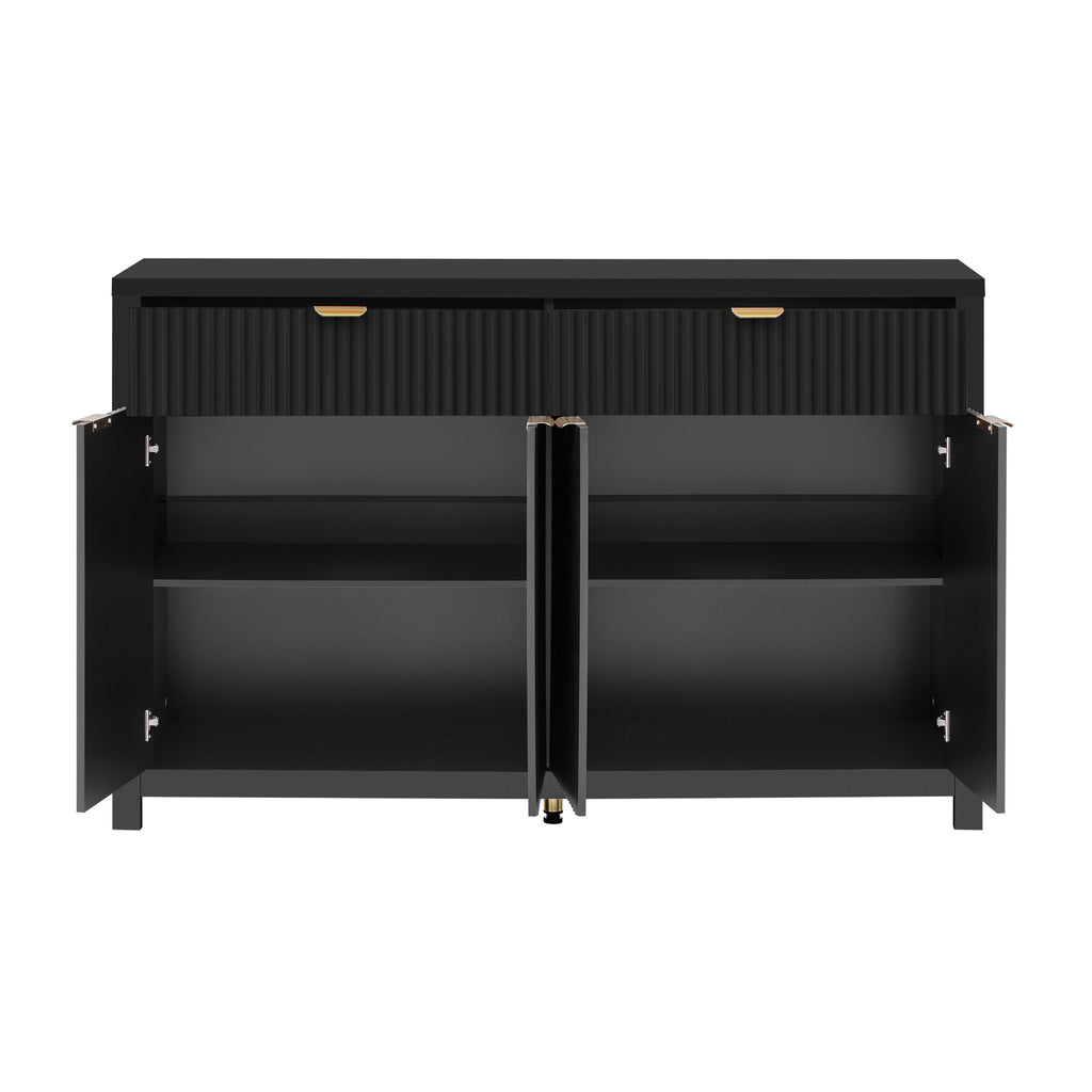 U_STYLE Modern 55.1'' Sideboard Buffet Cabinet with 2 Drawers & 4 Doors, Adjustable Shelves, Wave-Pattern Design, Aluminum Handles, Painted MDF, Scandinavian Storage for Dining Room, Living Room - Grand Goldman Shop