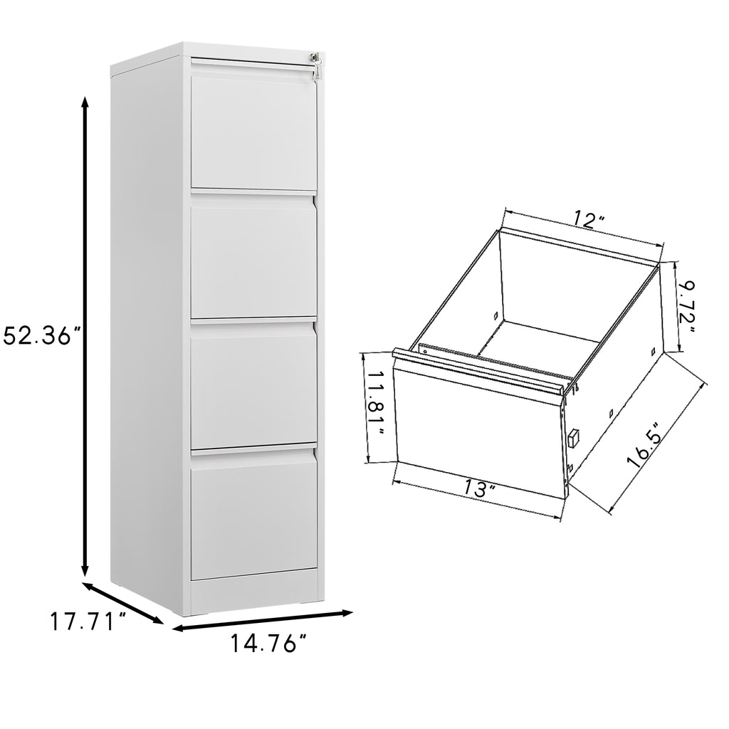 Steel Vertical File Cabinet with Lock, 4 Drawer, Metal Storage for A4/Legal/Letter Size, White | Premium Home Decor - Grand G