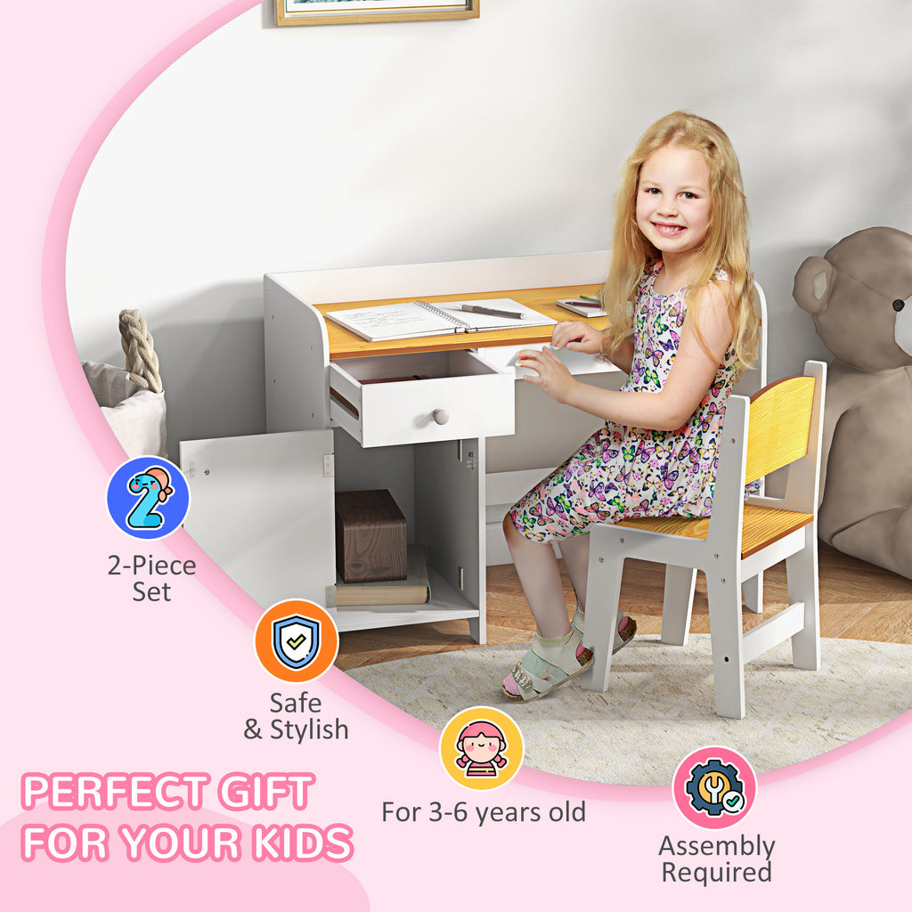 Qaba Kids Desk and Chair Set with Storage Drawer, Study Desk with Chair for Children for Arts & Crafts, Snack Time, Homeschoo