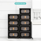Black,20' Side Wide Folding Storage Cabinet ,4 Tiers,19.69'×11.81'×40.55',Collapsible Storage Bins with Magnetic Door, Plastic Storage Cabinet with Wheels - Grand Goldman Shop