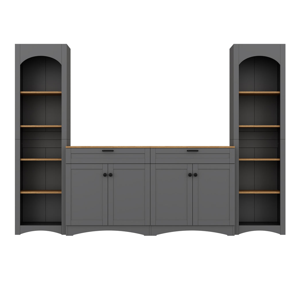 ON-TREND 3-Piece Farmhouse Entertainment Center with Storage Cabinet for TVs Up to 70', Mid-Century TV Stand with Bookshelf, Rustic Versatile Sideboard with Adjustable Shelves for Living Room, Grey - Grand Goldman Shop