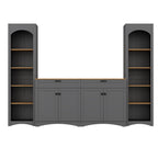 ON-TREND 3-Piece Farmhouse Entertainment Center with Storage Cabinet for TVs Up to 70', Mid-Century TV Stand with Bookshelf, Rustic Versatile Sideboard with Adjustable Shelves for Living Room, Grey - Grand Goldman Shop