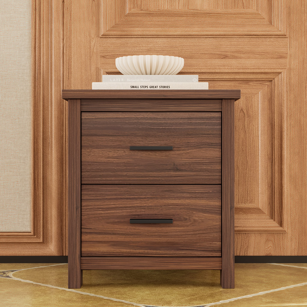4PCS Bedroom Sets, Wooden Queen Size Bed Frame with Storage Headboard and Charging Station, 2 Nightstands with 2 Drawers, 1 Dresser with 5 Drawers, Walnut(old SKU HL000102AAD) - Grand Goldman Shop