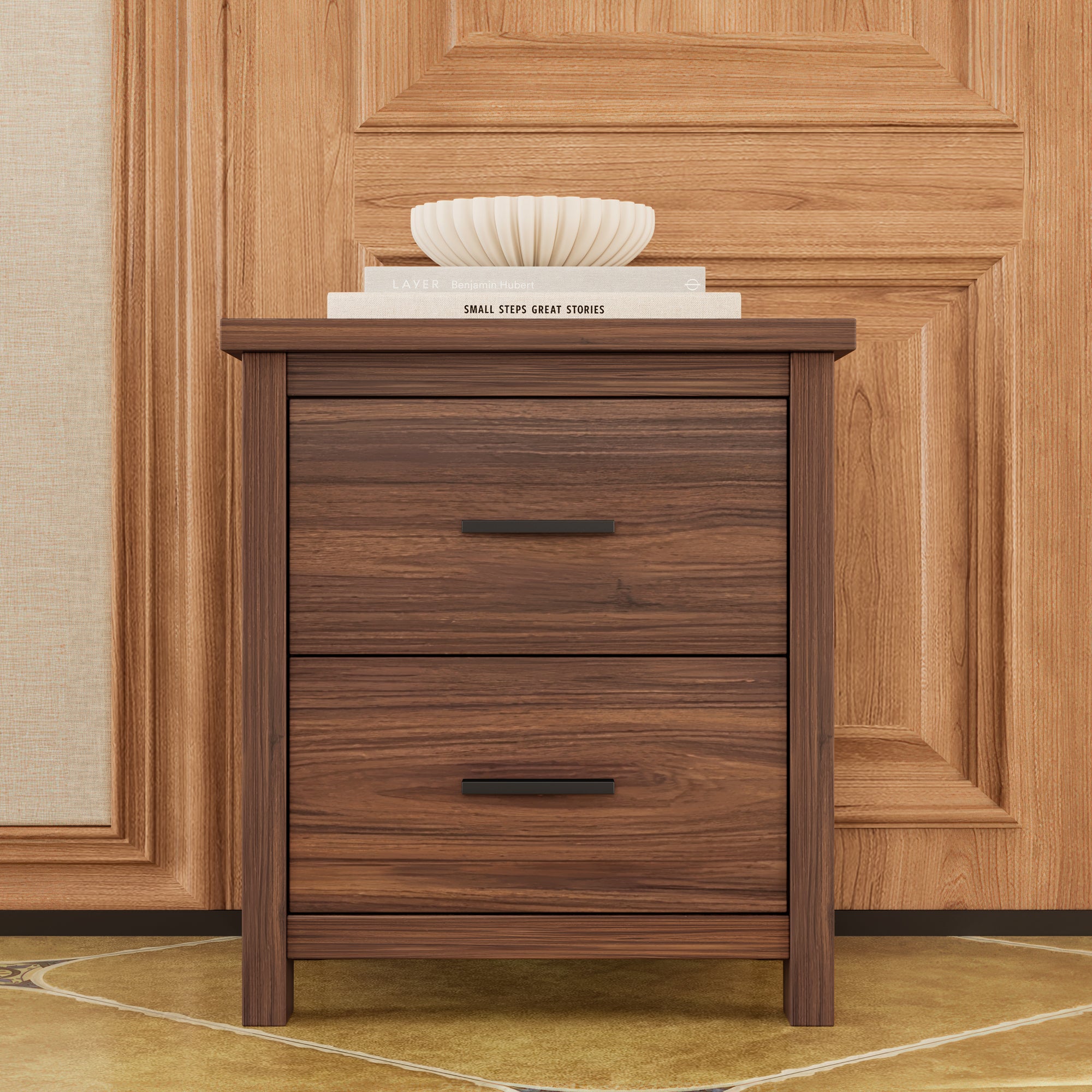4PCS Bedroom Sets, Wooden Queen Size Bed Frame with Storage Headboard and Charging Station, 2 Nightstands with 2 Drawers, 1 Dresser with 5 Drawers, Walnut(old SKU HL000102AAD) - Grand Goldman Shop