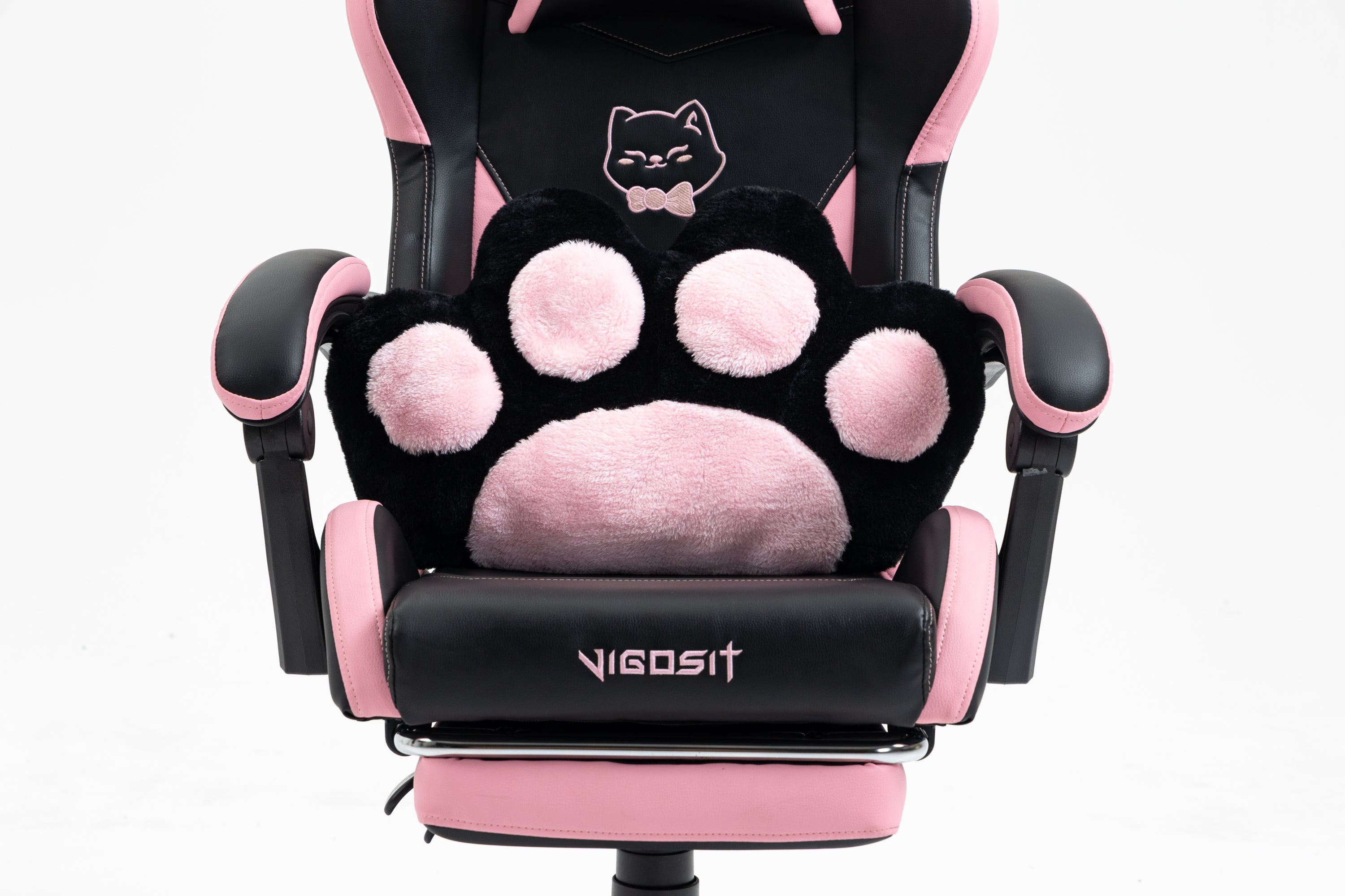 Cute Cat Gaming Chair with Paw Lumbar Cushion, PC Video Gamer Chair for Girl Teen Woman (Black) | Premium Home Decor - Grand 