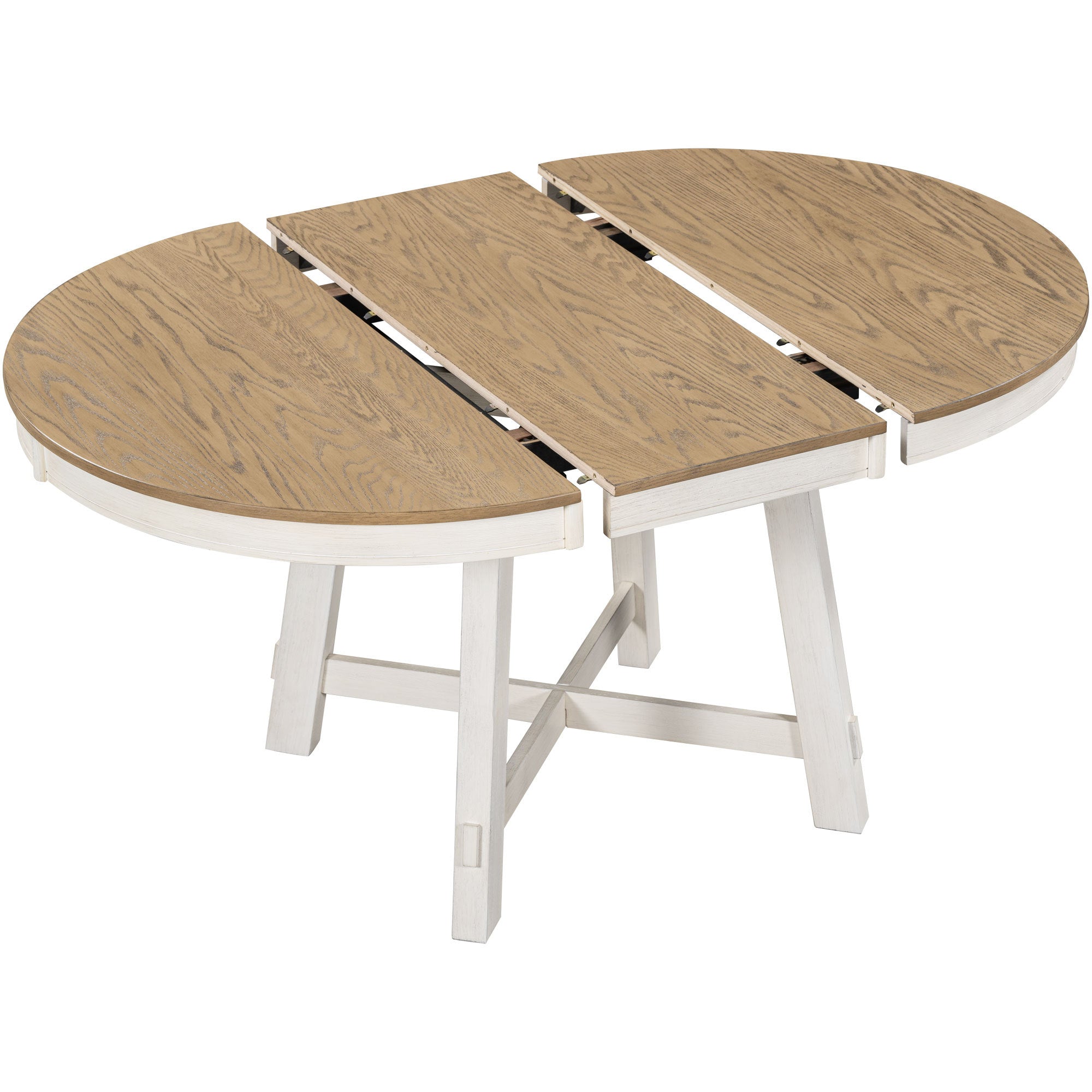 TREXM Farmhouse Round Extendable Dining Table with 16' Leaf Wood Kitchen Table (Oak Natural Wood + Antique White) - Grand Goldman Shop