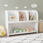 Kids Bookcase with 4 Compartments, White MDF Storage Shelf for Toys and Books, 31.5 x 11.8 x 23.6 inches - Grand Goldman