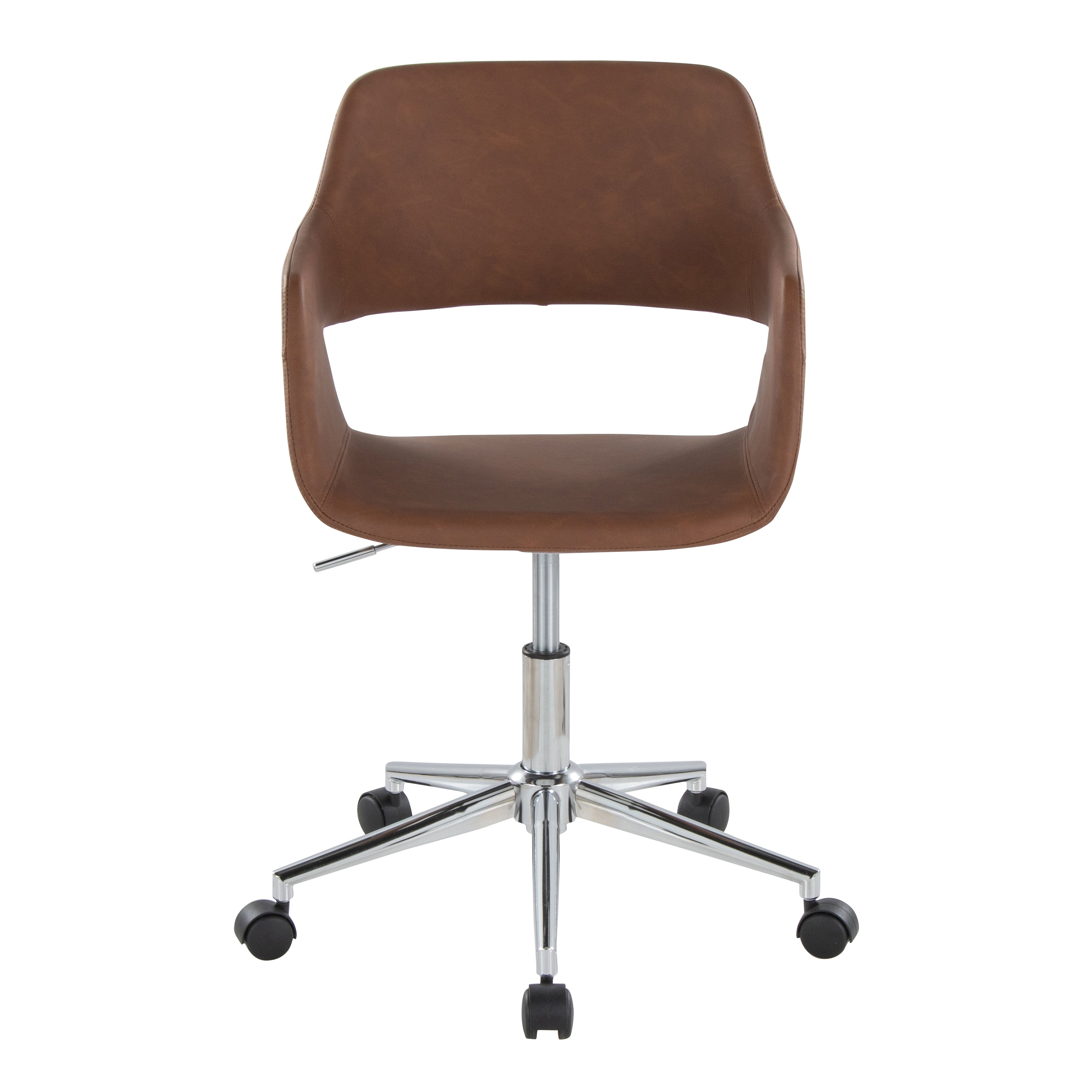 Contemporary Task Chair in Chrome Metal and Brown Faux Leather | Premium Home Decor - Grand Goldman