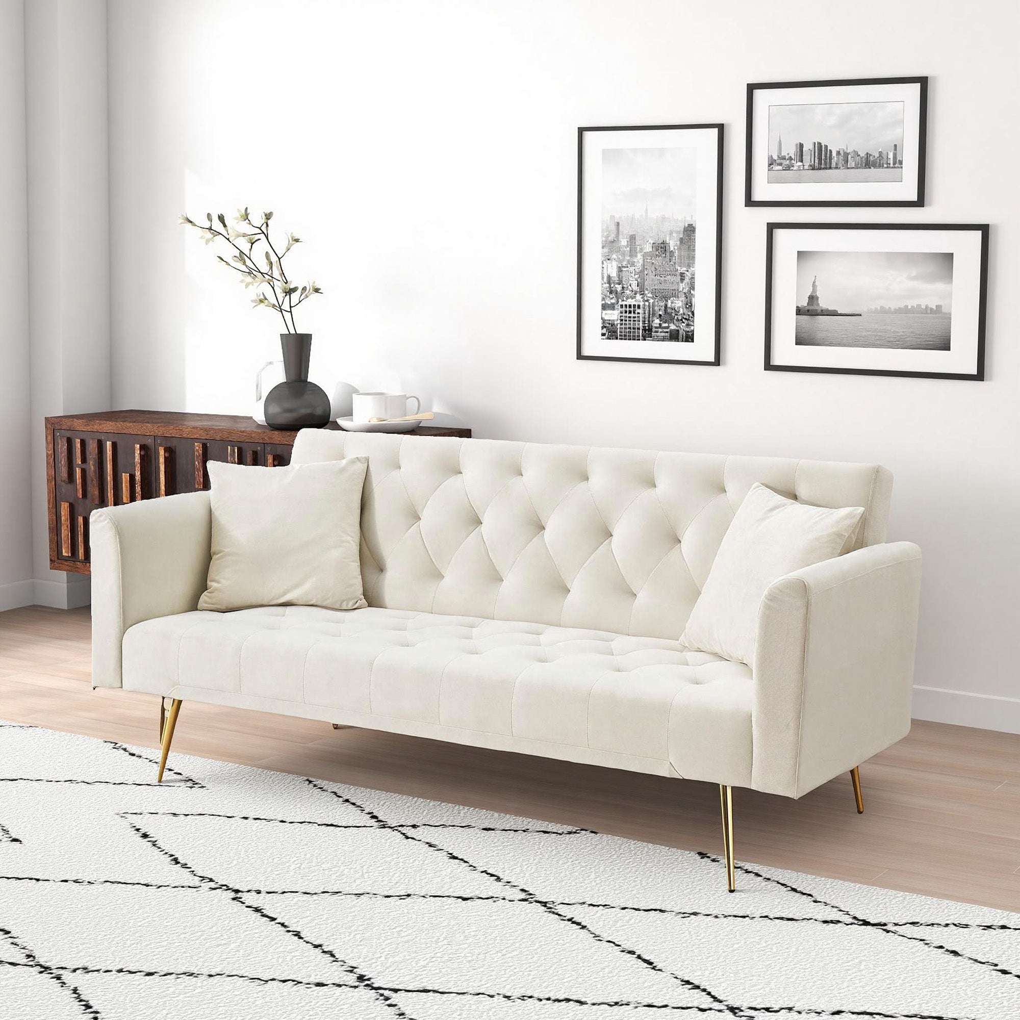 71 inch convertible love seat sofa, American retro beige velvet, suitable for small living room, bedroom, office - Grand Goldman Shop