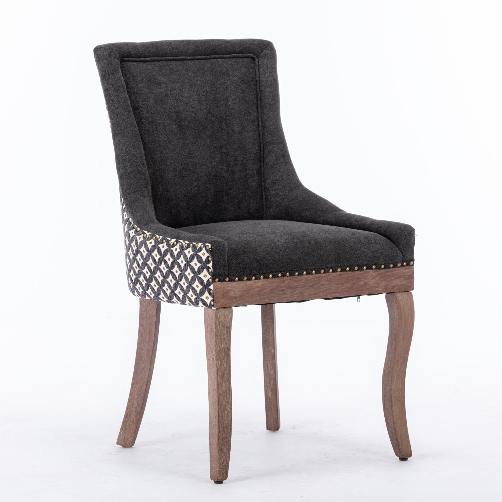 A&A Furniture, Ultra Side Dining Chair, Thickened fabric chairs with neutrally toned solid wood legs, Bronze nail head, Set of 2, Blue - Grand Goldman Shop