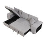 Modern Reversible L-Shape Pull Out Sleeper Sofa with Storage Chaise and Stools, Gray Linen, 104.5' - Grand Goldman Shop