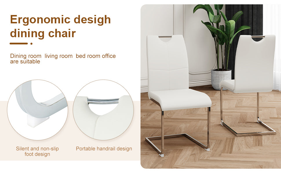 Modern Dining Chairs with Faux Leather Padded Seat Dining Living Room Chairs Upholstered Chair with Chrome Metal Legs Design for Kitchen, Living, Bedroom, Dining Room Side Chairs Set of 4 - Grand Goldman Shop