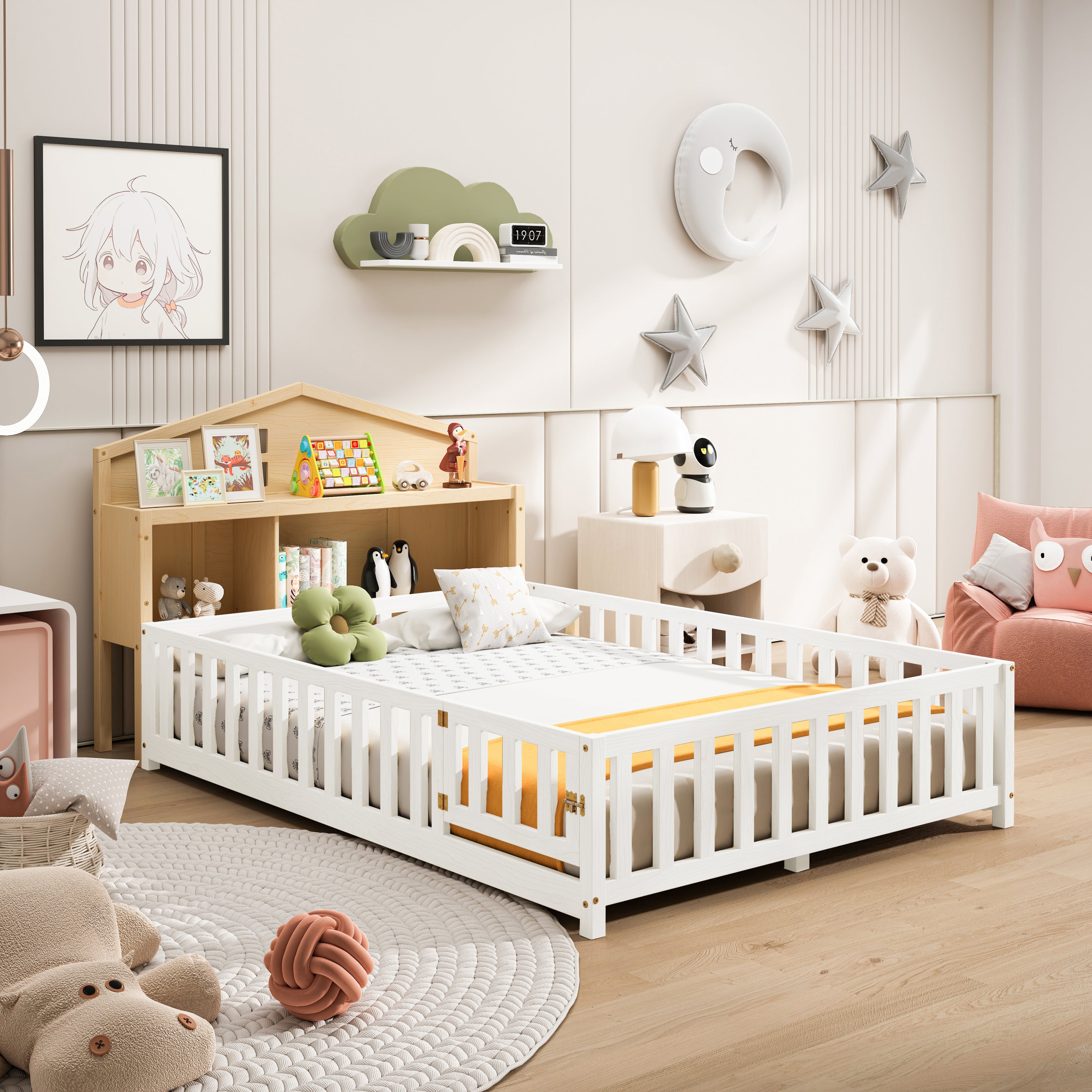 Headboard Storage Cabinet for Full-size Montessori Floor Bed Natural,Freely collocation - Grand Goldman Shop