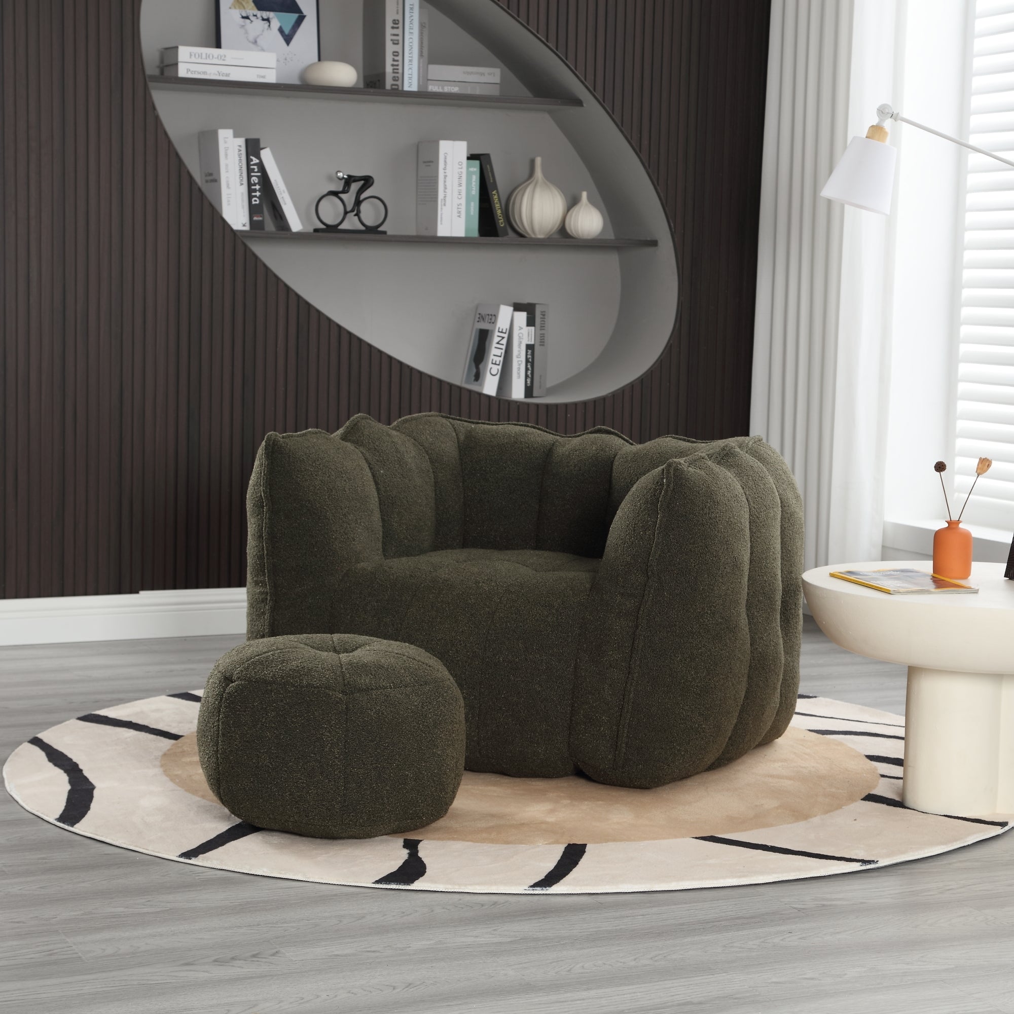 Soft Chenille Bean Bag Chair with High Resilient Foam for Living Room and Bedroom, Comfortable Square Lazy Sofa with Footstool for Adults - Grand Goldman Shop