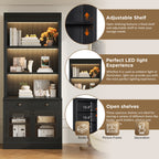 83.4'Tall Bookshelf with 3 pieces LED Lighting, Modern Bookcase with 2 Glass Doors and 1 Drawer,Storage Bookcase with Open Sh