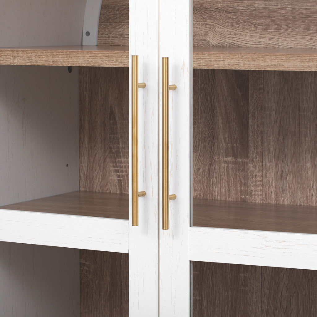 K&K 71' Tall Arched Kitchen Pantry Cabinet with Door Shelves, Farmhouse Kitchen Storage Cabinet with Open & Adjustable Shelves, Hidden Drawer & Glass Door, Cupboard for Kitchen, Dining Room, White - Grand Goldman Shop