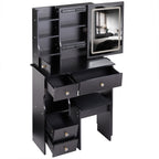 29.2' Small Size Left Drawer Desktop Vanity Table + Cushioned Stool, 2 AC+2 USB Power Station, Hair dryer bracket, Extra Large Touch Control Sliding LED Mirror, Tri-color Switching, Brightness Adjust - Grand Goldman Shop