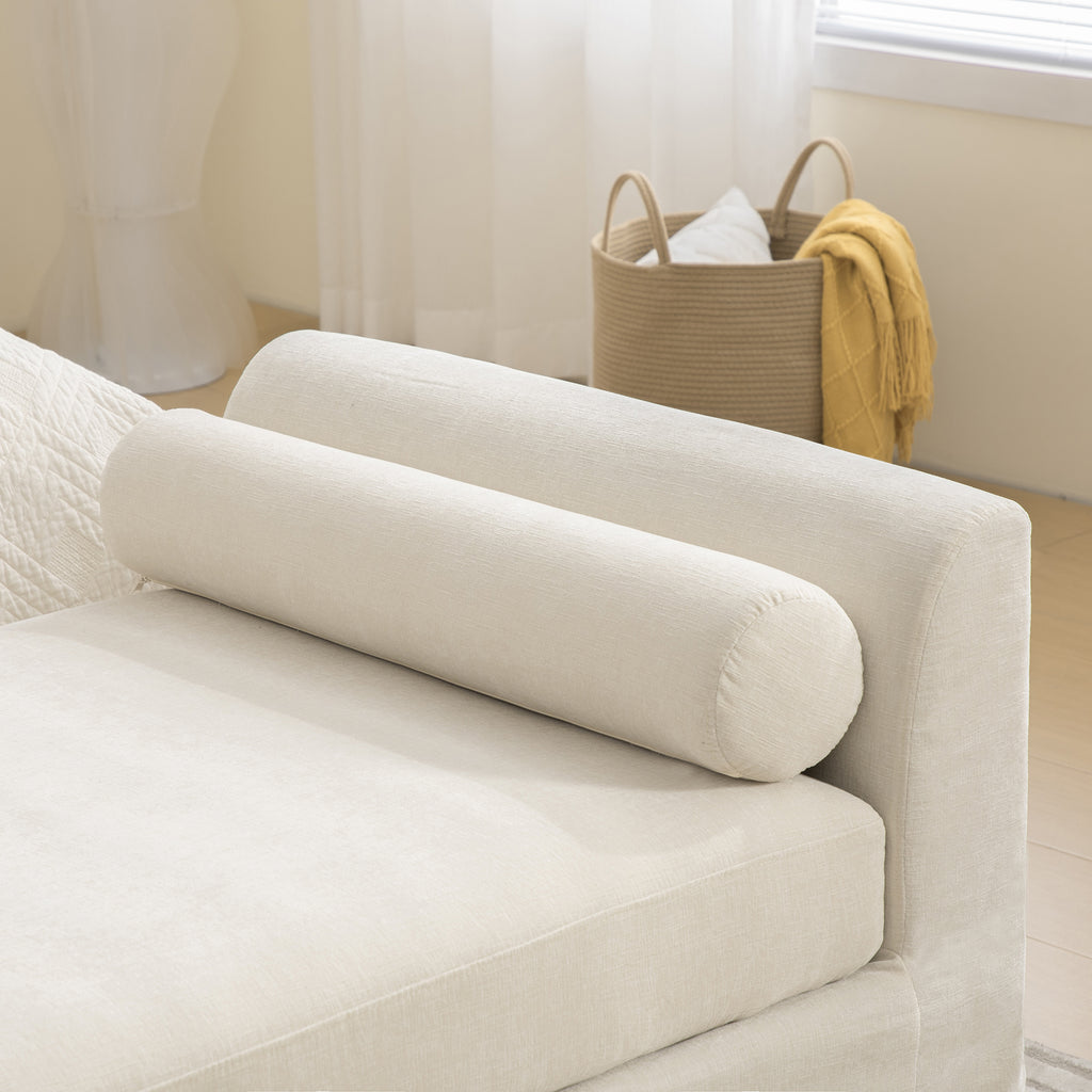 88.58' Wide Modern Bench, Bed End Bench with Armrests,Chenille Chaise Lounge Couch with 2 Bolster Pillows, Suitable For Living Rooms, Entryways, Dormitories, And Bedrooms.Beige - Grand Goldman Shop