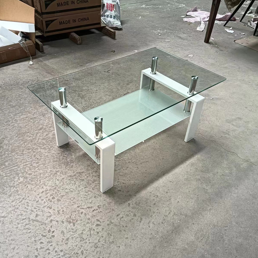 Luxury Modern Tempered Clear Glass Coffee Table with 2-Layers and Solid MDF Frame for Living Room - Grand Goldman Shop