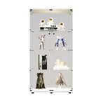 Two-door LED lights  Glass Display Cabinet 4 Shelves with Door, Floor Standing Curio Bookshelf for Living Room Bedroom Office