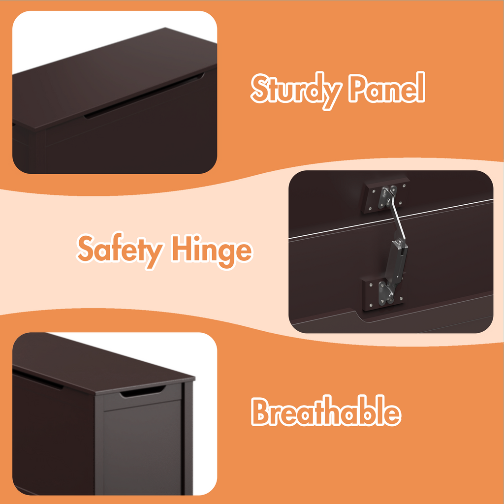 Kids Wooden Toy Box Storage with Safety Hinged Lid for Ages 2+ (Coffee) | Premium Home Decor - Grand Goldman