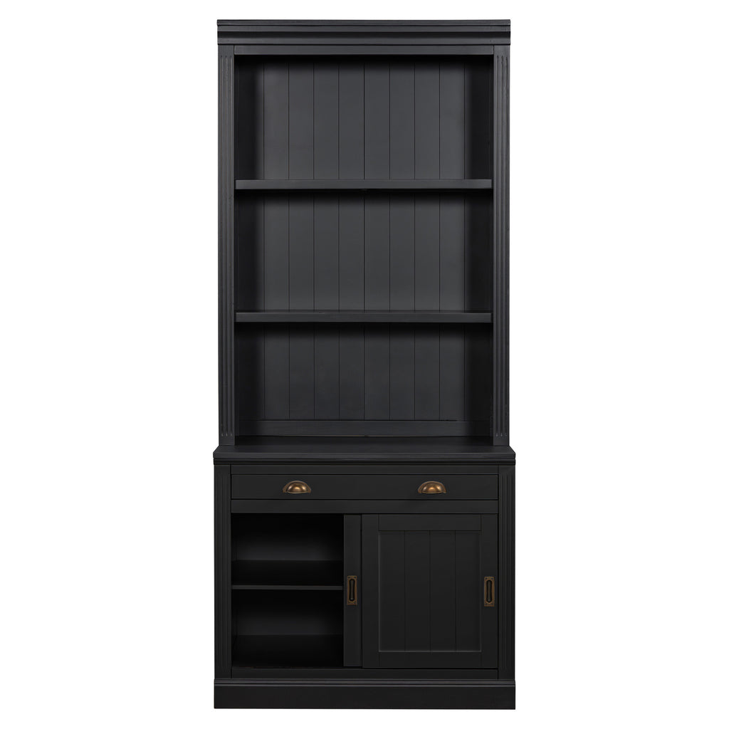 83.4'Tall Bookshelf with with 3 pieces LED Lighting, Modern Bookcase with Sliding Doors and Open Shelves,Storage Bookshelf fo