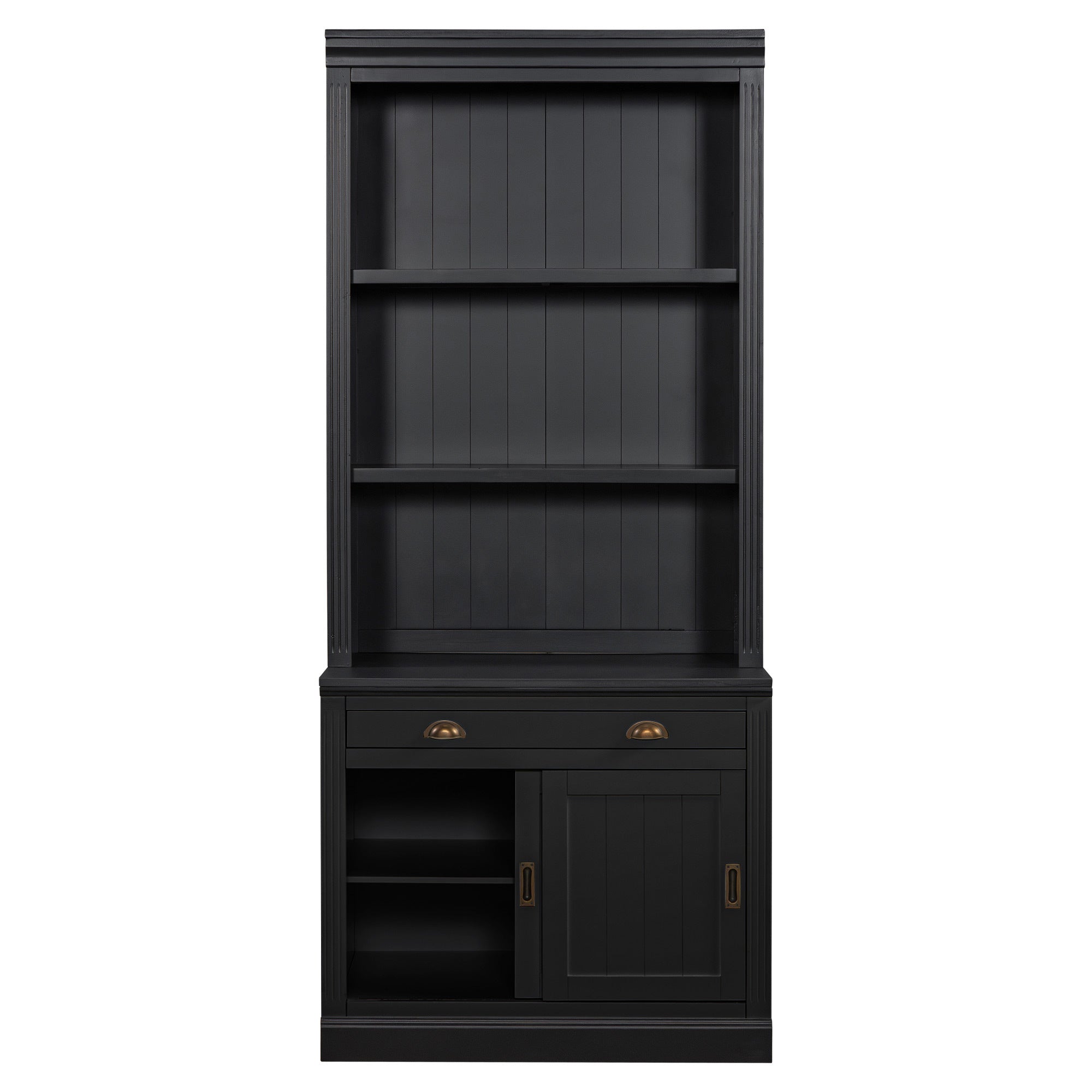 83.4'Tall Bookshelf with with 3 pieces LED Lighting, Modern Bookcase with Sliding Doors and Open Shelves,Storage Bookshelf fo