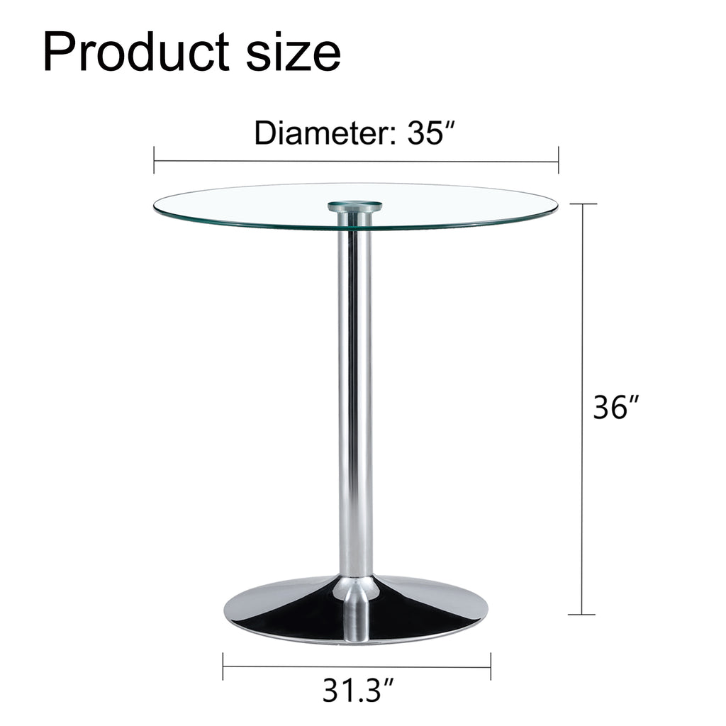 Modern Minimalist Circular Glass Dining Table with Electroplated Silver Metal Legs, 35-Inch Diameter - Grand Goldman Shop