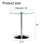 Modern Minimalist Circular Glass Dining Table with Electroplated Silver Metal Legs, 35-Inch Diameter - Grand Goldman Shop