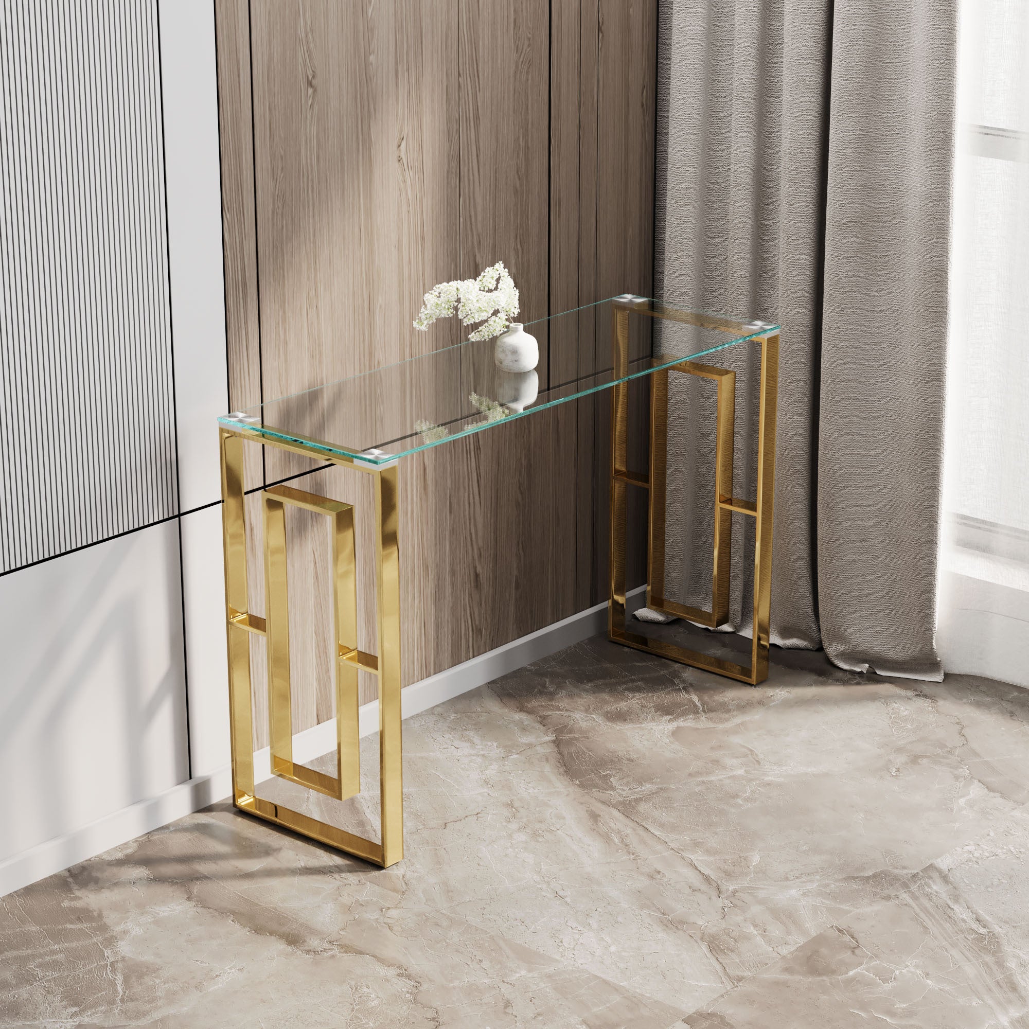Console Table Stainless Steel Glass,Meal side table Golden Clear  bs-02 - Grand Goldman Shop