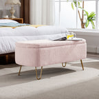 Pink Storage Ottoman Bench for End of Bed Gold Legs, Modern Grey Faux Fur Entryway Bench Upholstered Padded with Storage for Living Room Bedroom - Grand Goldman Shop
