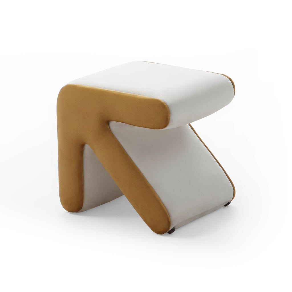 Modern Creative Upholstered Velvet Sofa Stool Kids Stool Shoe Bench Footrest Footstool Multifaceted Stool Ottoman Coffee Table Arrow Design Handicraft Decoration for Living Room Bedroom,Beige+Gold - Grand Goldman Shop