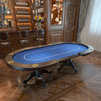 96' Oval Aura Poker Table for 10 Players Texas Holdem Poker Card with Bet Line Felt Surface Jumbo Cup Holders Blue - Grand Go