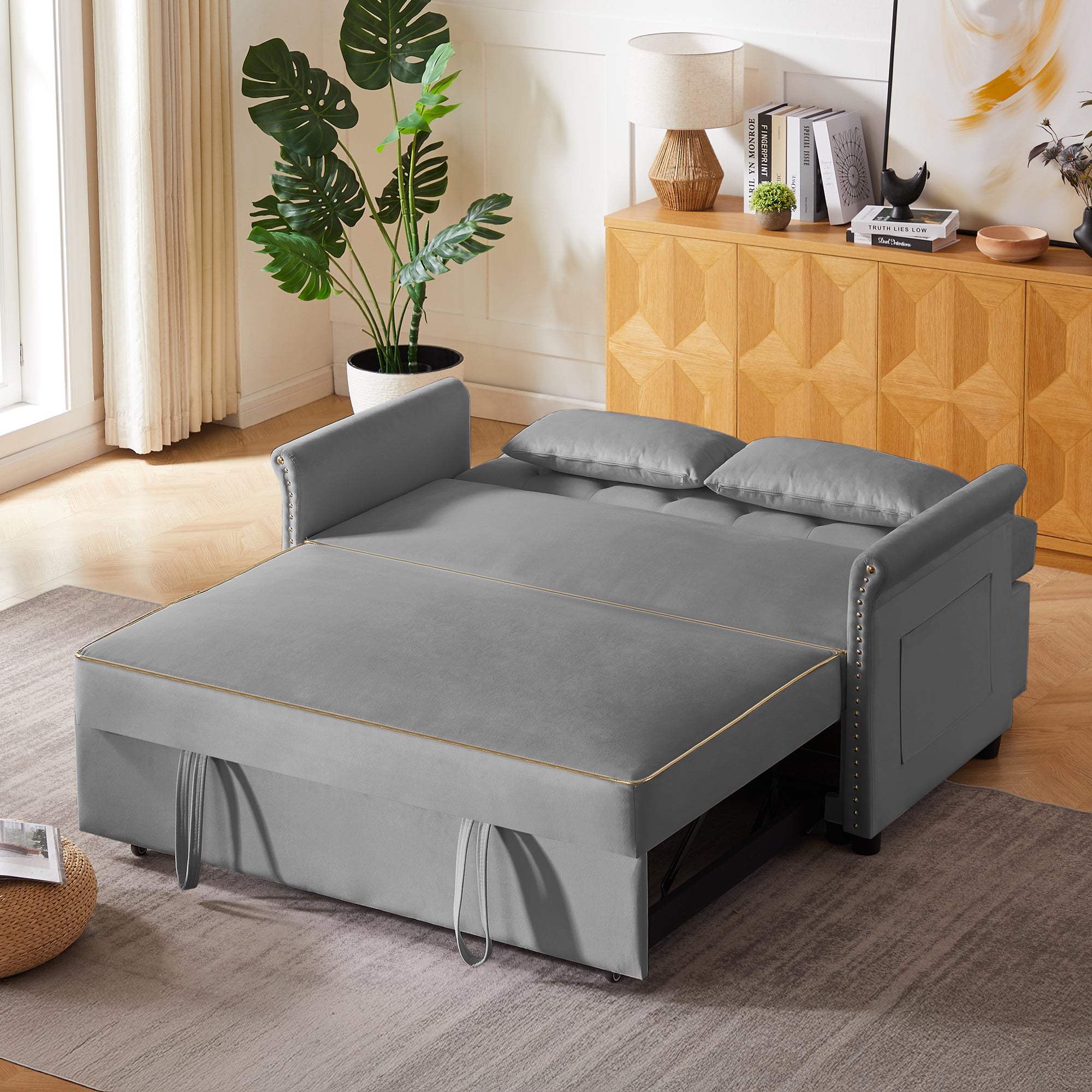 Grey Velvet Sleeper Sofa Bed - Grand Goldman Shop