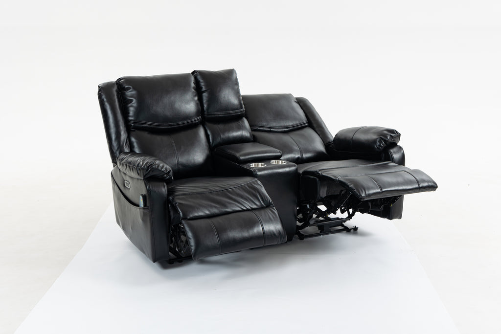 Artificial leather electric sofa bed, 2 lounge chairs, comfortable armrests and backrest lounge chairs, living room sofa set, with coffee table - Grand Goldman Shop