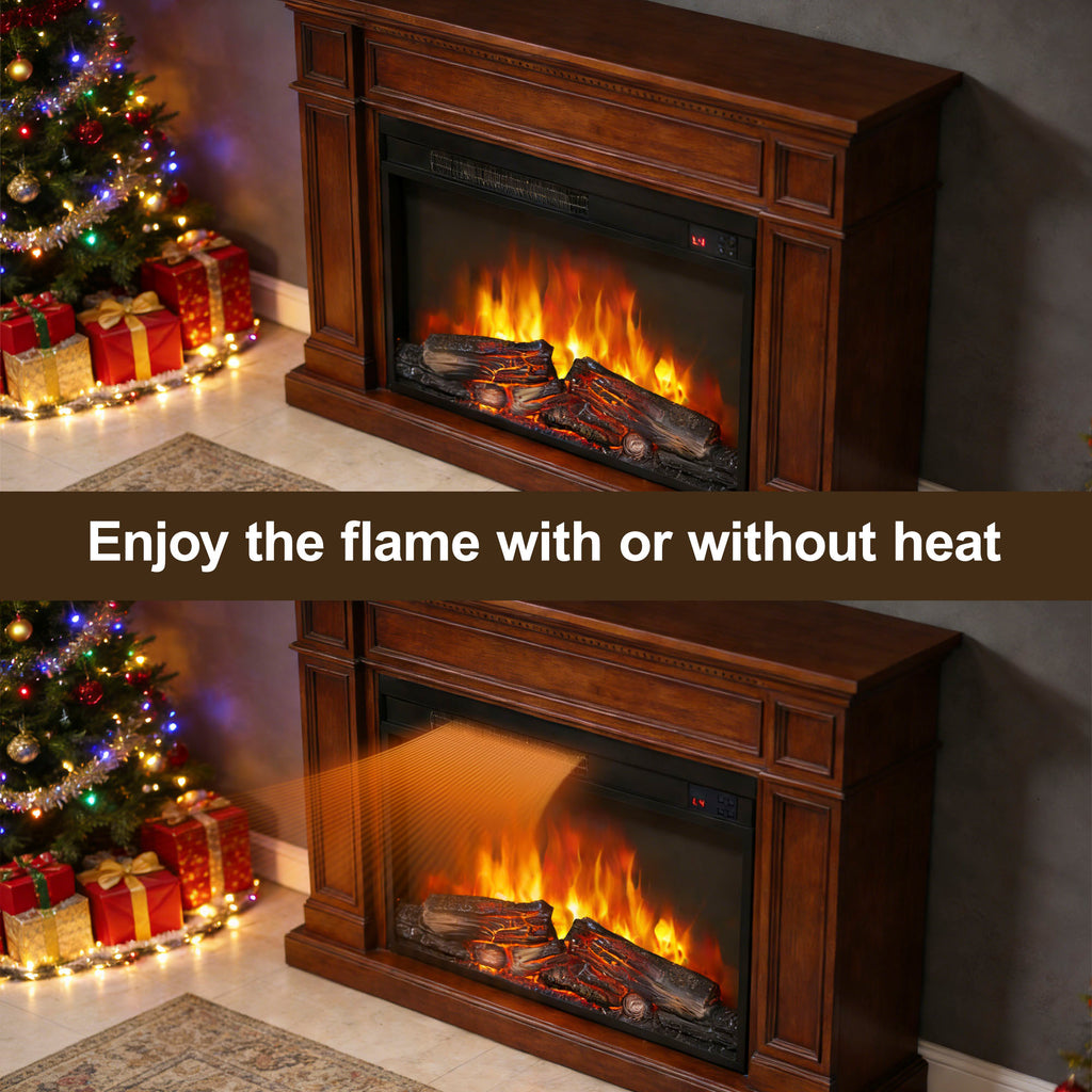 26 inch electric fireplace insert, ultra thin heater with log set & realistic flame, remote control with timer, overheating protection - Grand Goldman Shop