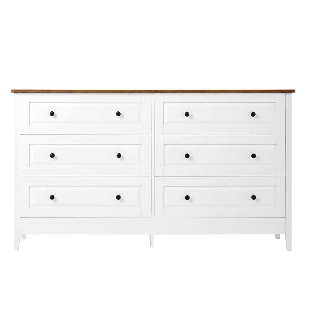 White Dresser for Bedroom, 6 Drawer Dresser with Wide Drawer and Metal Handles, White Dresser, Wood Dressers & Chests of Drawers for Hallway, Entryway. - Grand Goldman Shop