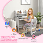 Qaba Kids Desk and Chair Set with Storage, Study Desk with Chair for Children 5-8 Years Old, Gray - Grand Goldman