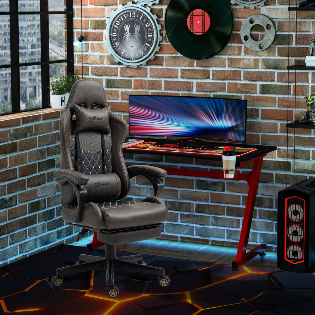 Vinsetto Racing Gaming Chair Diamond PU Leather Office Gamer Chair High Back Swivel Recliner with Footrest, Lumbar Support, A