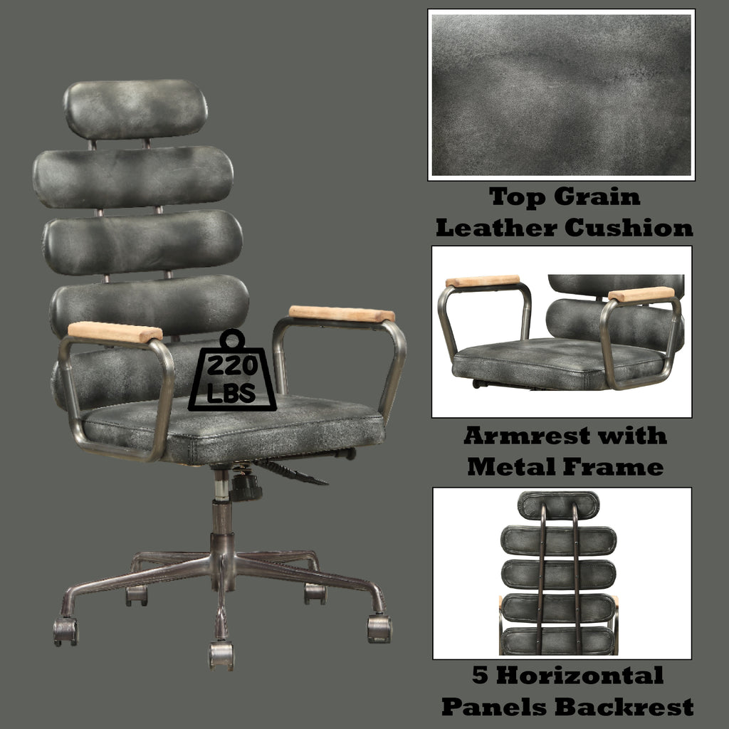 Calan Vintage Black Top Grain Leather Office Chair - Grand Goldman
