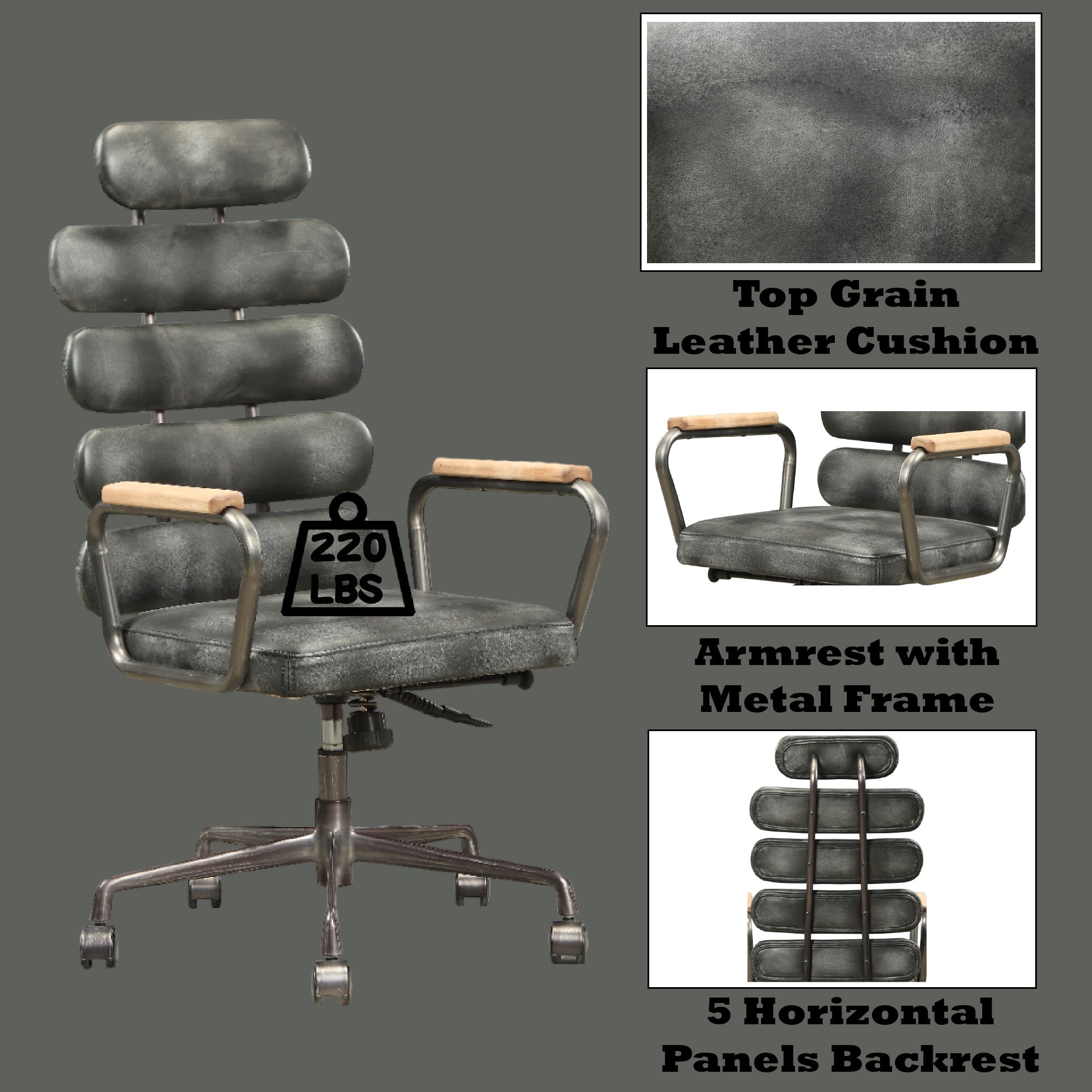 Calan Vintage Black Top Grain Leather Office Chair - Grand Goldman