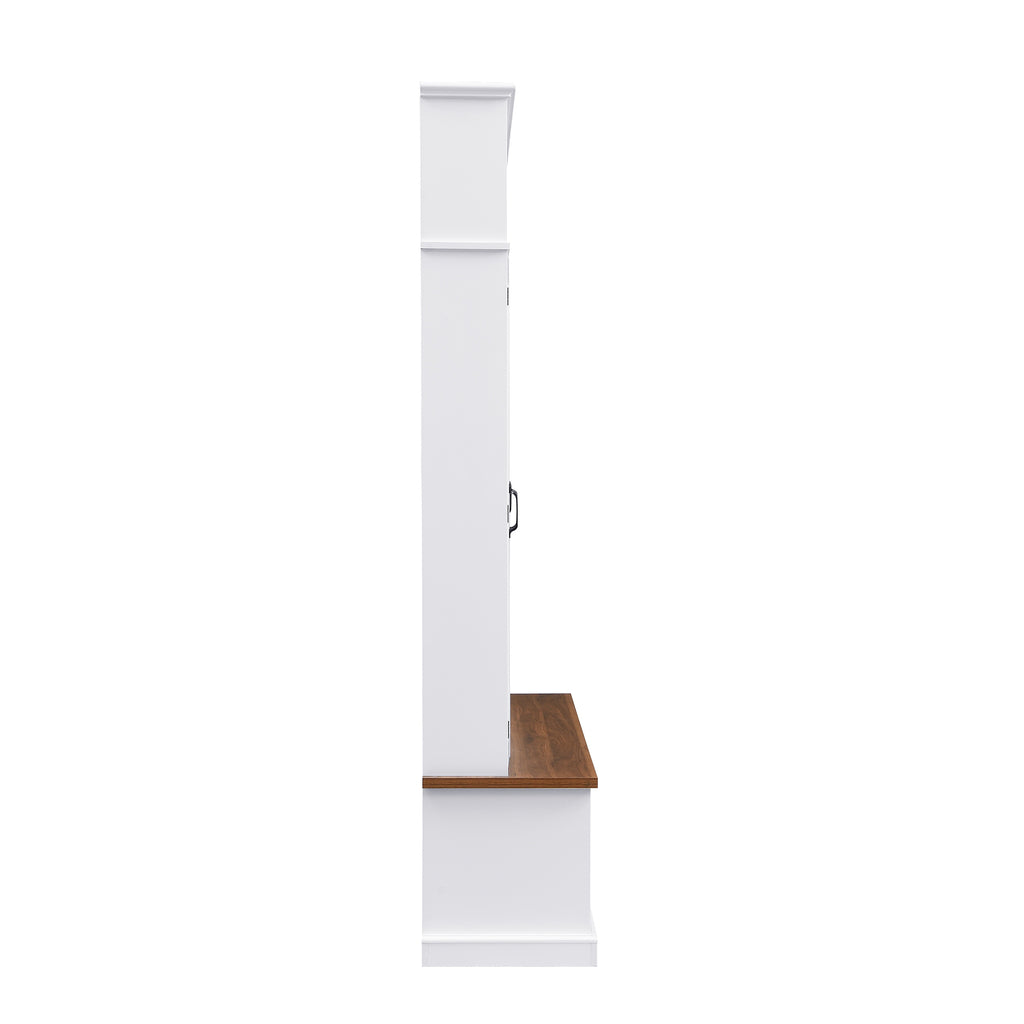62.2''W Entryway Hall Tree with Bench, 3 Top Cubbies & Bottom Storage Space, Farmhouse Coat Rack with Hooks & Cabinets for Entryway, Hallway, Mudroom, Living Room - Grand Goldman Shop
