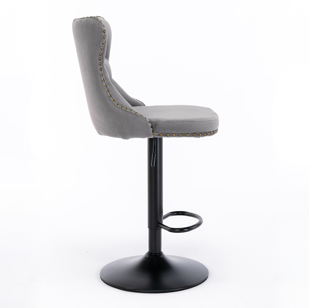 A&A Furniture,Swivel Velvet Barstools Adjusatble Seat Height from 25-33 Inch,17.7 inch base, Modern Upholstered Bar Stools with Backs Comfortable Tufted for Home Pub and Kitchen Island,Gray,Set of 2 - Grand Goldman Shop
