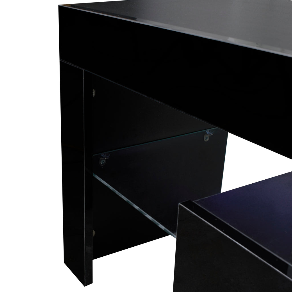Black TV Stand with LED RGB Lights,Flat Screen TV Cabinet, Gaming Consoles - in Lounge Room, Living Room and Bedroom(Black) - Grand Goldman Shop