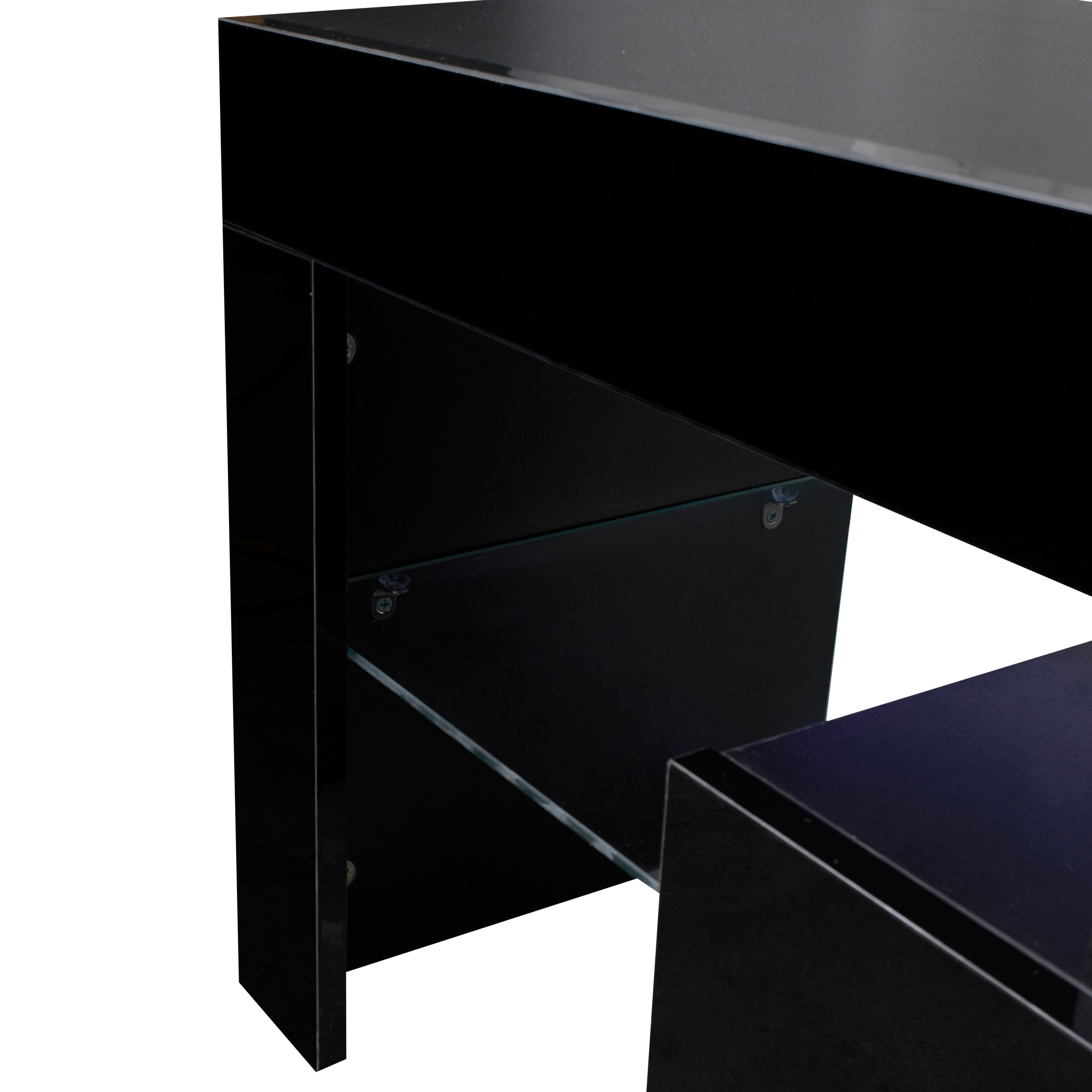 Black TV Stand with LED RGB Lights,Flat Screen TV Cabinet, Gaming Consoles - in Lounge Room, Living Room and Bedroom(Black) - Grand Goldman Shop